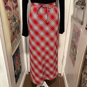 1990s Vintage Red Plaid Maxi Skirt